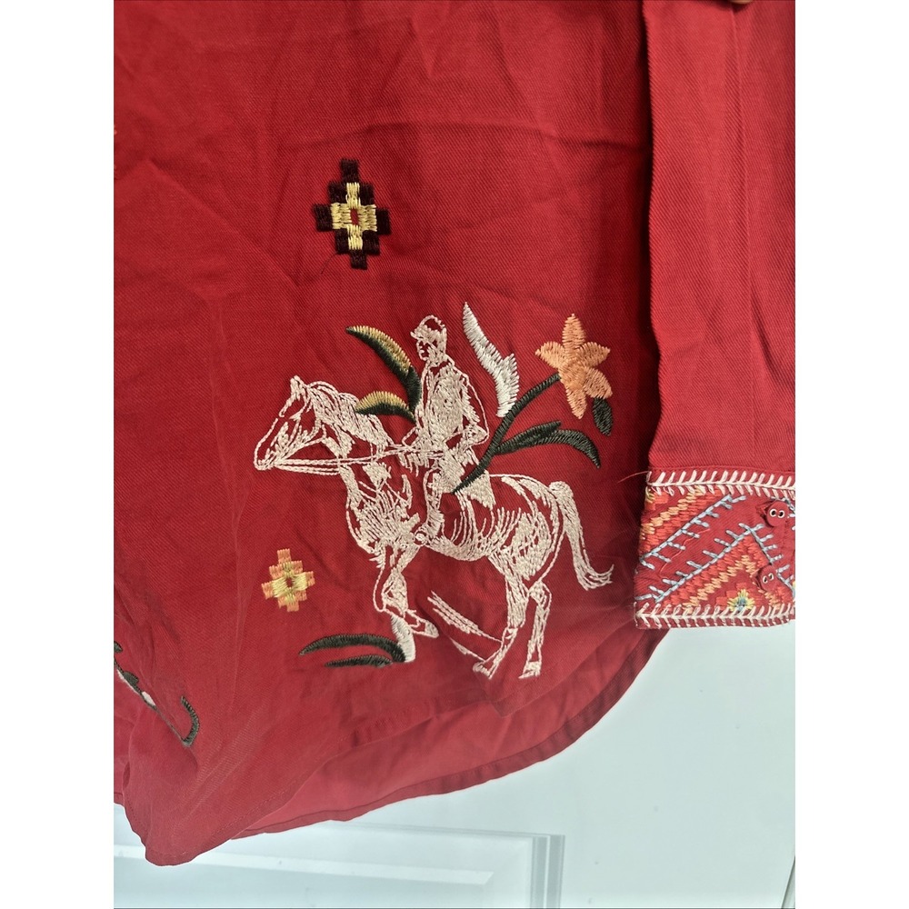 Johnny Was Size Small Helena Zip Shirt Tunic Savvy Red‎ Floral Horse Embroidered - Picture 7 of 13